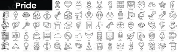 Fototapeta Set of outline pride icons. Minimalist thin linear web icon set. vector illustration.