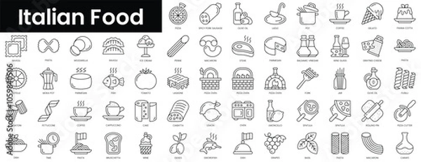 Fototapeta Set of outline italian food icons. Minimalist thin linear web icon set. vector illustration.