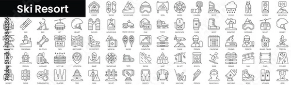 Fototapeta Set of outline ski resort icons. Minimalist thin linear web icon set. vector illustration.