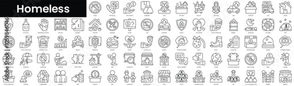 Fototapeta Set of outline homeless icons. Minimalist thin linear web icon set. vector illustration.