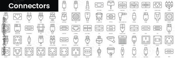 Fototapeta Set of outline connectors icons. Minimalist thin linear web icon set. vector illustration.