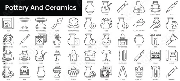 Fototapeta Set of outline pottery and ceramics icons. Minimalist thin linear web icon set. vector illustration.