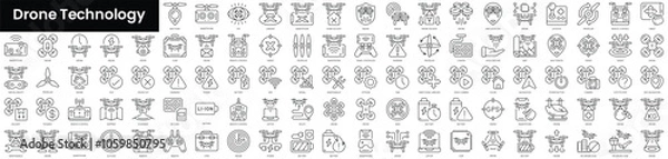 Fototapeta Set of outline drone technology icons. Minimalist thin linear web icon set. vector illustration.