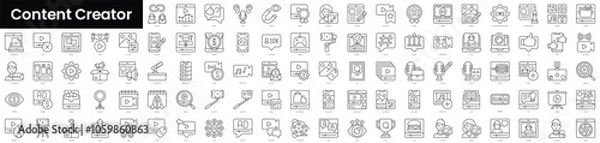 Fototapeta Set of outline content creator icons. Minimalist thin linear web icons bundle. vector illustration.