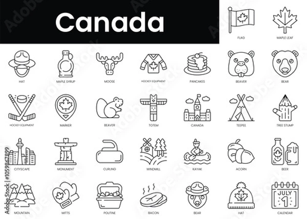 Fototapeta Set of outline canada icons. Minimalist thin linear web icon set. vector illustration.