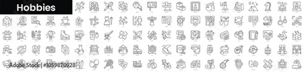 Fototapeta Set of outline hobbies icons. Minimalist thin linear web icon set. vector illustration.