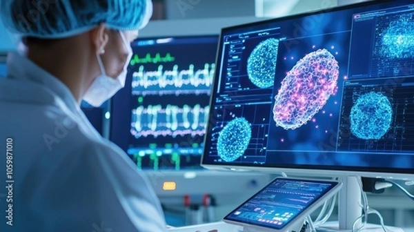 Fototapeta Exploring advanced cancer treatment options through digital tools and oncological innovations