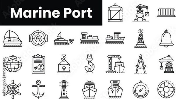 Fototapeta Set of outline marine port icons