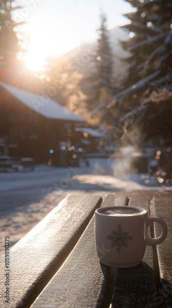 Obraz Winter photo with tasty hot drink, coffee, cocoa