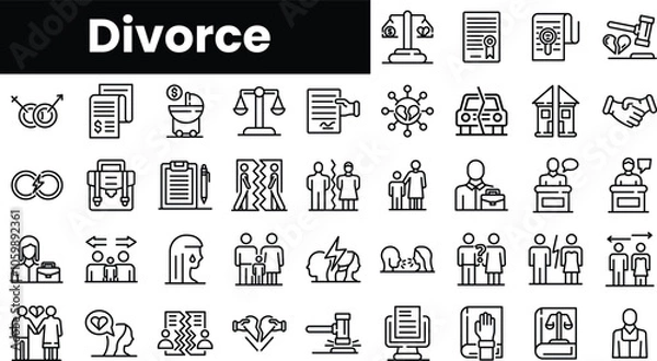 Fototapeta Set of outline divorce icons