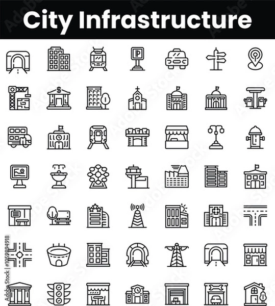 Fototapeta Set of outline city infrastructure icons