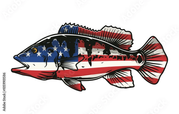 Fototapeta Peacock bass fish with usa flag pattern vector drawing