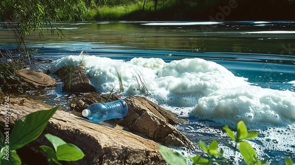 Fototapeta Environmental Pollution The Impact of Plastic Waste on Natural Water Bodies and the Urgent Need for Sustainable Solutions