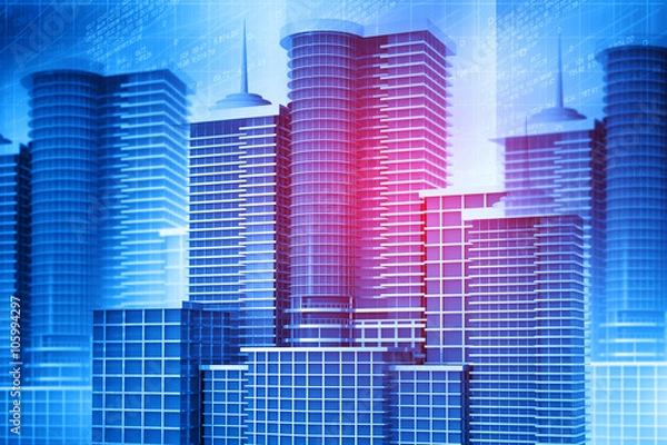 Obraz Skyline city. 3d render.