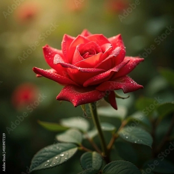 Obraz red rose with dew drops