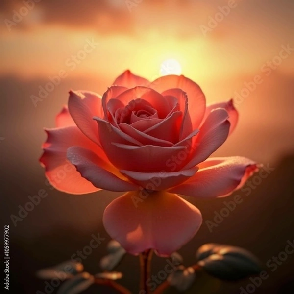 Obraz red rose on the sunset