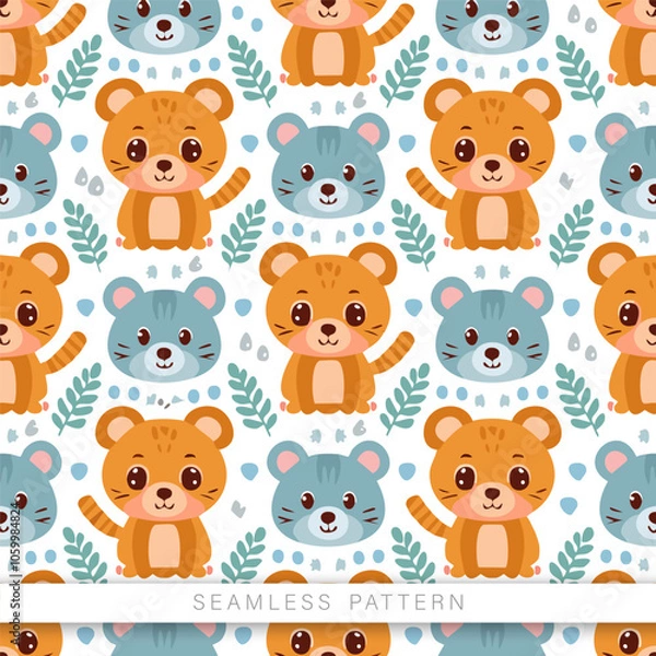 Obraz Cute cartoon style seamless pattern with animals.