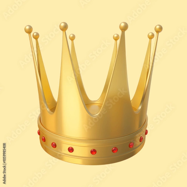 Fototapeta golden crown with a red diamond icon cartoon illustration