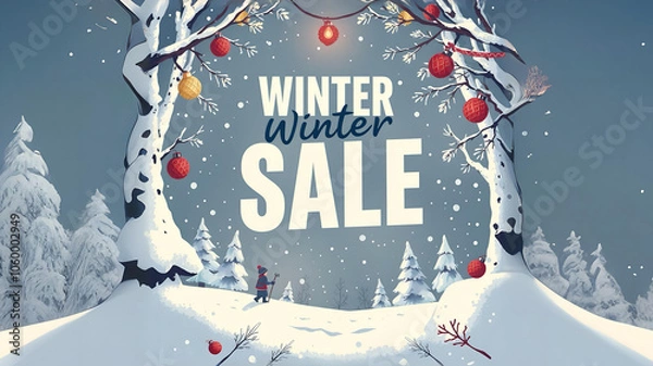 Fototapeta Winter sale banner, vector illustration Intricate, Sharp Focus, Concept Art, Artstation
