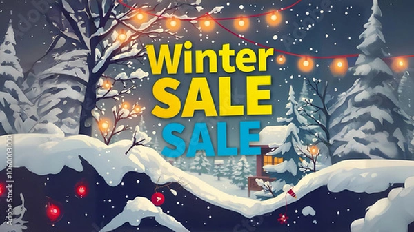 Fototapeta Winter sale banner, vector illustration Intricate, Sharp Focus, Concept Art, Artstation