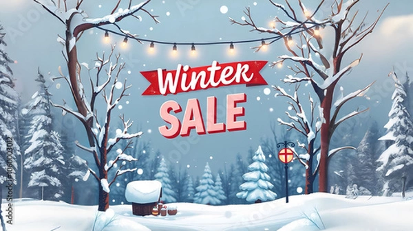 Fototapeta Winter sale banner, vector illustration Intricate, Sharp Focus, Concept Art, Artstation