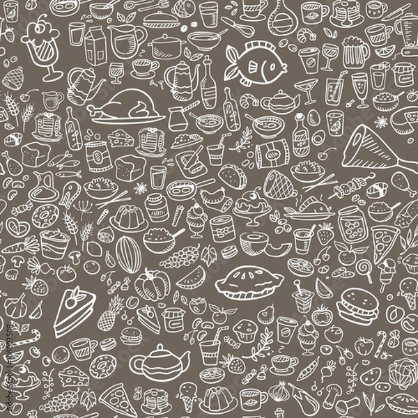 Fototapeta doodle food icons seamless background