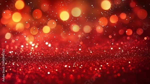 Obraz A vibrant red Christmas background with bokeh lights and glitter evokes joy and festive spirit!