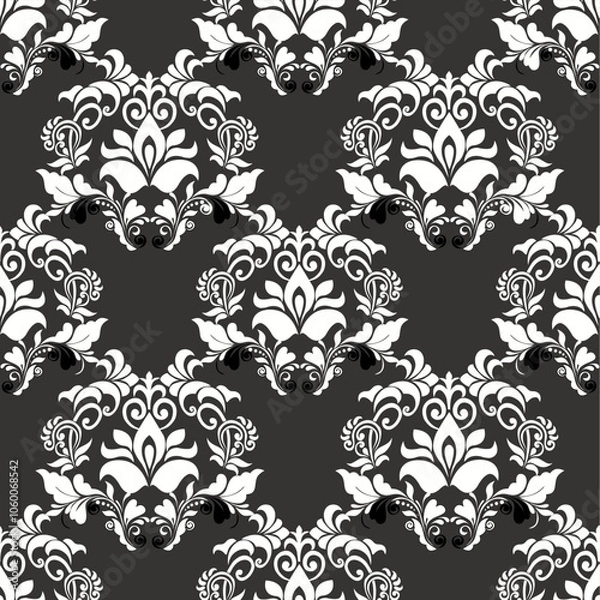 Fototapeta Seamless vintage damask pattern with intricate floral and ornamental designs. This classic, elegant design is perfect for wallpapers, textiles, wrapping paper, and interior decor. 