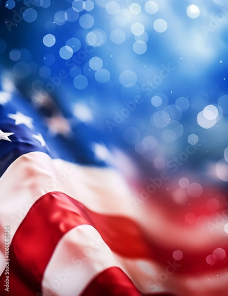 Obraz American flag with patriotic bokeh in red and blue, abstract background evoking USA celebration spirit.