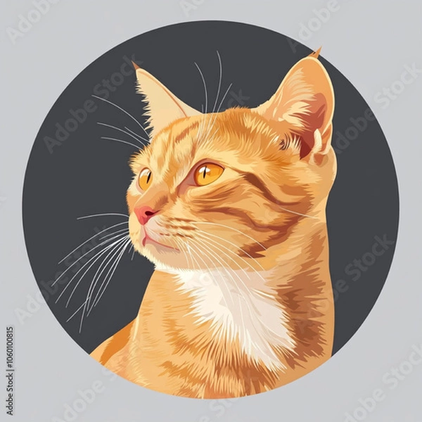 Fototapeta An orange cat with yellow eyes on gray background