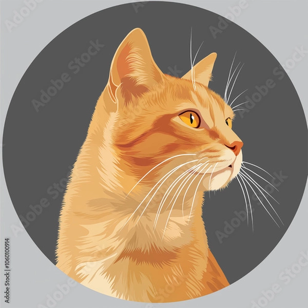 Fototapeta Orange cat with yellow eyes on gray background