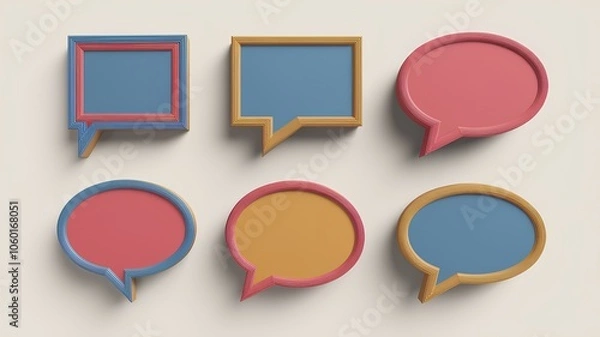 Obraz A collection of six blank 3D speech bubbles, perfect for adding text or dialogue to your designs. AI generated