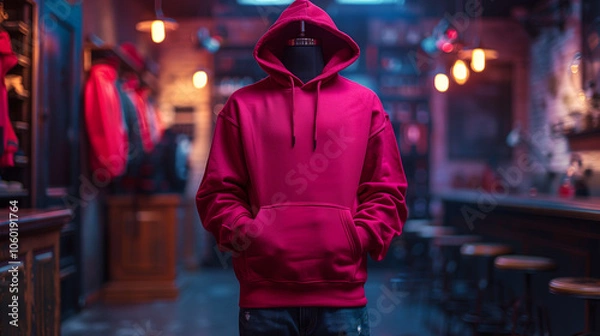 Fototapeta Bold Studio Display of Red Hoodie on Mannequin with Dramatic Lighting