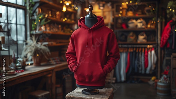 Fototapeta Bold Studio Display of Red Hoodie on Mannequin with Dramatic Lighting