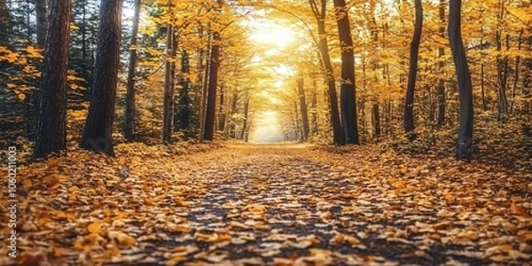 Fototapeta Golden Autumn Path Through Forest