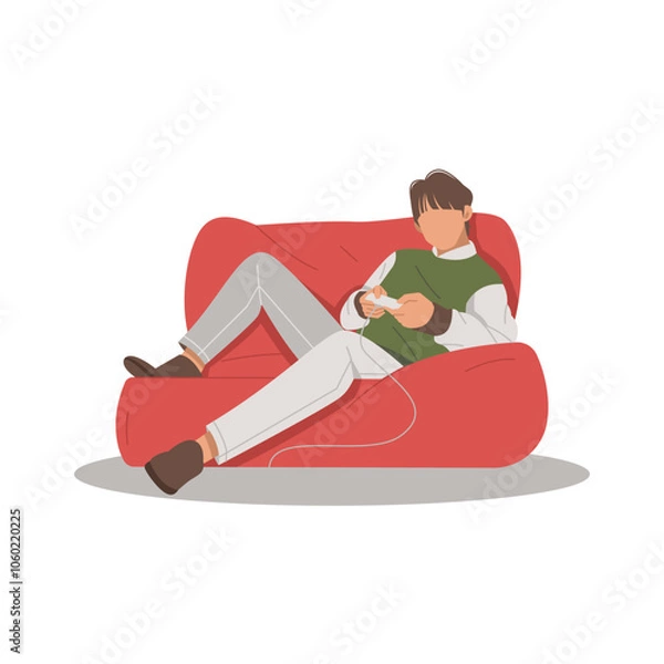 Fototapeta man relaxing playing games flat design illustration
