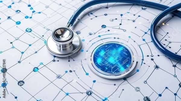 Fototapeta telemedicine platform displaying live consultation data, placed on a clean white background, representing the digital transformation of healthcare