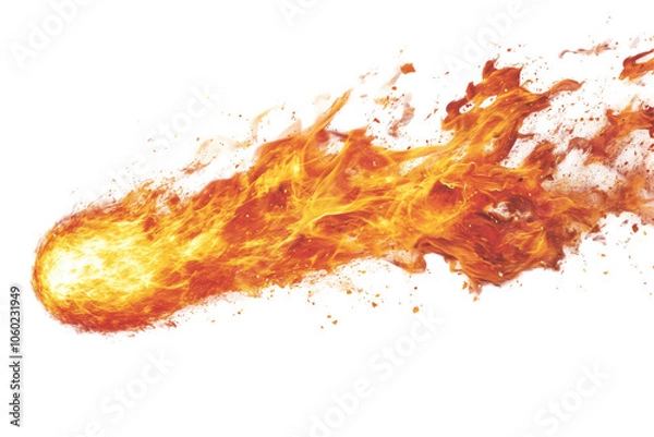 Fototapeta A vibrant burning fireball soaring dynamically against a pure white backdrop, showcasing energy.