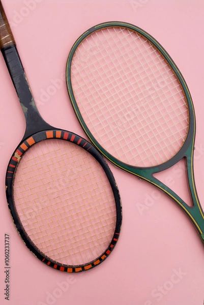 Obraz tennis rackets on pink background