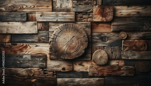 Fototapeta Rustic wood panel background with weathered details  farmhouse style branding,generative ai