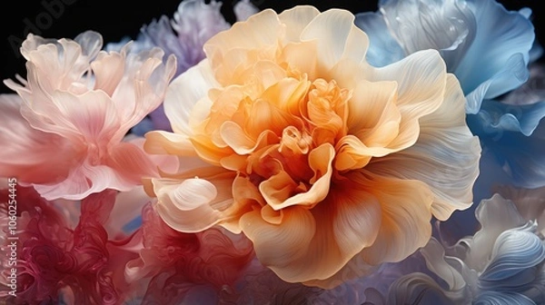 Fototapeta Generative AI illustration of beautiful flowing colorful, wispy calming floral flower background 