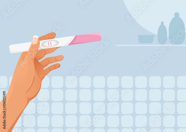 Fototapeta Hand with pregnancy test