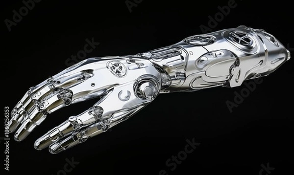 Fototapeta Metallic robotic arm with open hand.