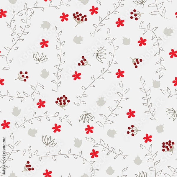 Fototapeta seamless pattern with branches, leaves and flowers
