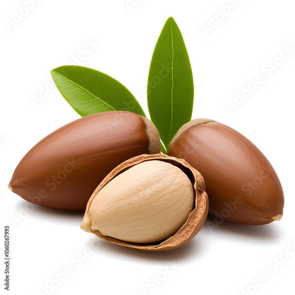Fototapeta Exploring the raw beauty of argan nuts and leaves in a natural setting, highlighting their unique shapes and textures