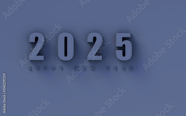 Fototapeta Happy new year 2025 design element idea with simple, modern concept; dark 2025 dark blue background, 3d rendering, 3d illustration