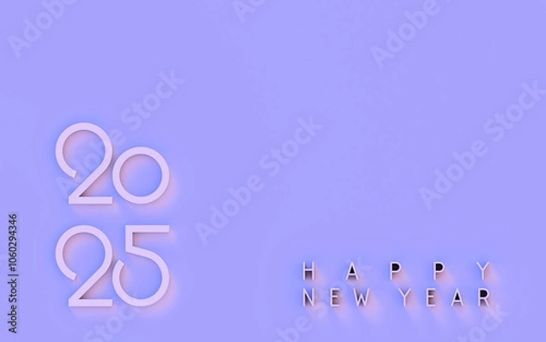Fototapeta New year 2025; happy 2025; simple and creative design to 2025 Happy new year celebration concept; 2025 logo text design on light purple background; 3d rendering, 3d illustration