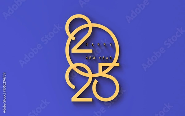 Fototapeta Happy new year 2025 design element idea with creative unique, simple, modern concept; golden 2025 with big zero on purple background, 3d rendering, illustration