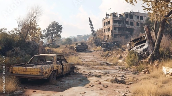 Fototapeta 廃墟と自動者