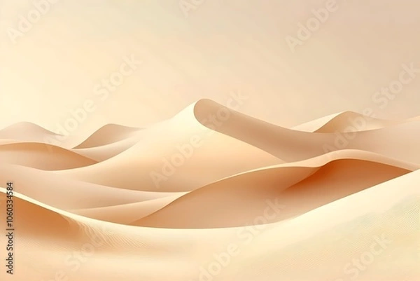 Fototapeta A serene and abstract view of soft, undulating sand dunes in a warm beige palette, evoking feelings of tranquility and vastness in a desert landscape.